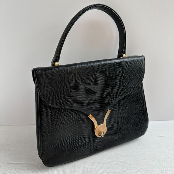 1960s Black Top Handle Handbag - Picture 13 of 16